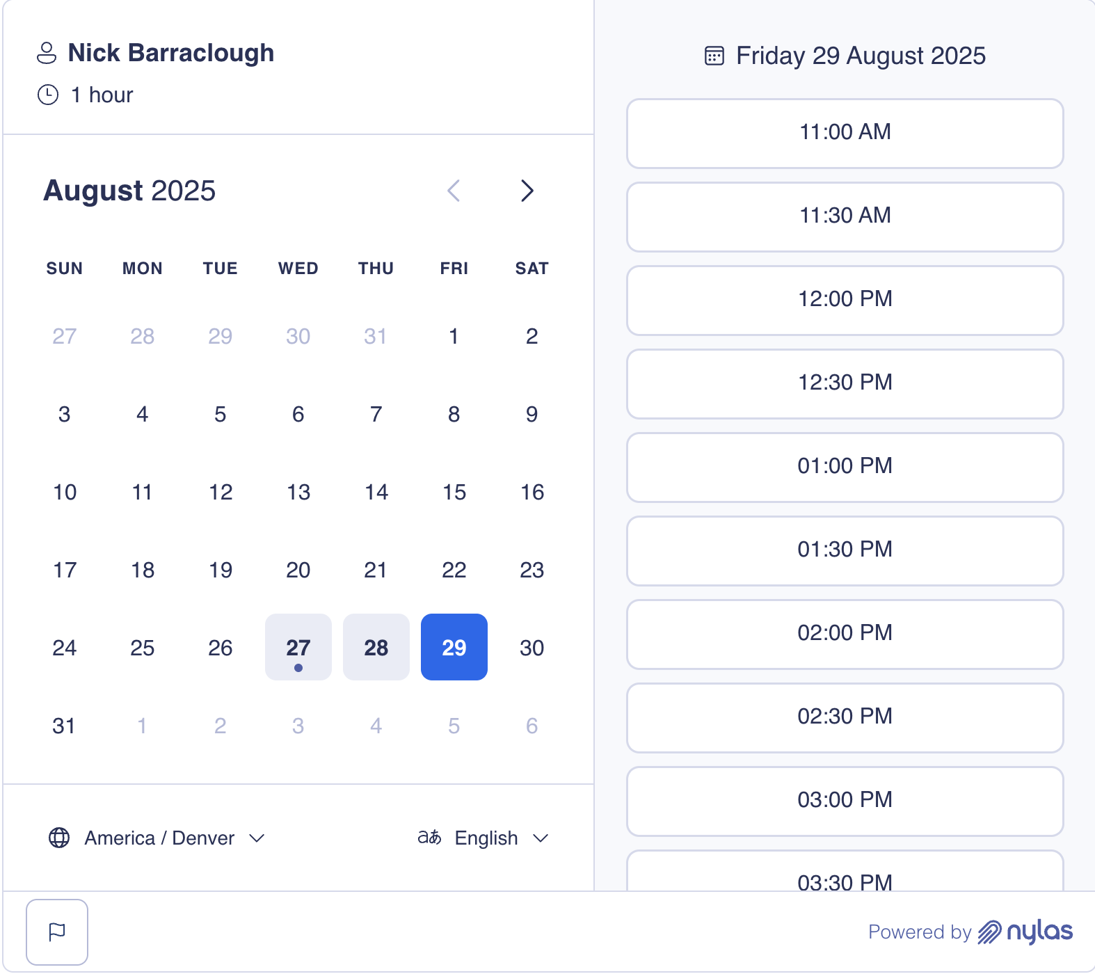 The Scheduling component displaying the calendar and time picker.